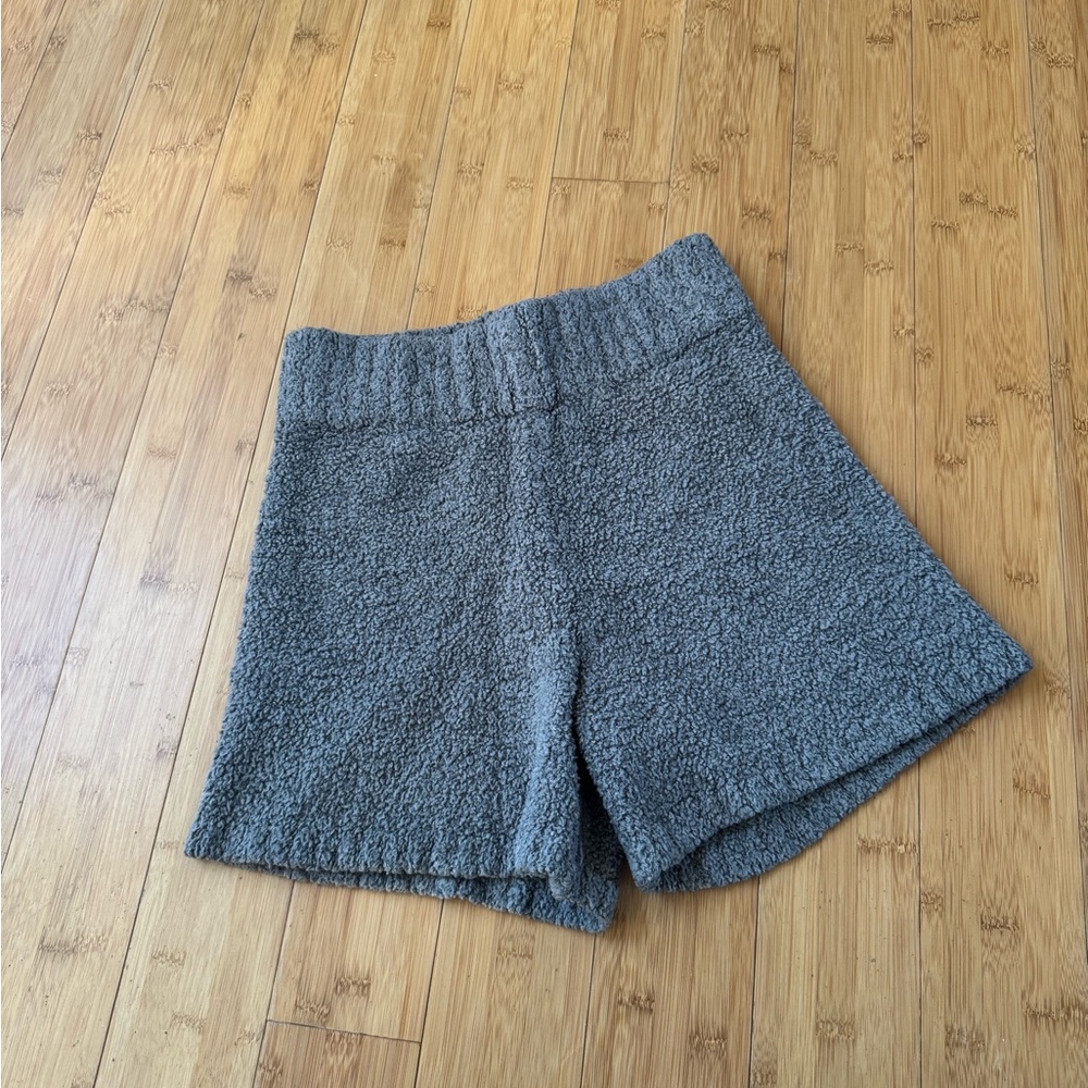 Heather Gray High Waist Knitted Shorts with Relaxed Fit and Ribbed Waistband